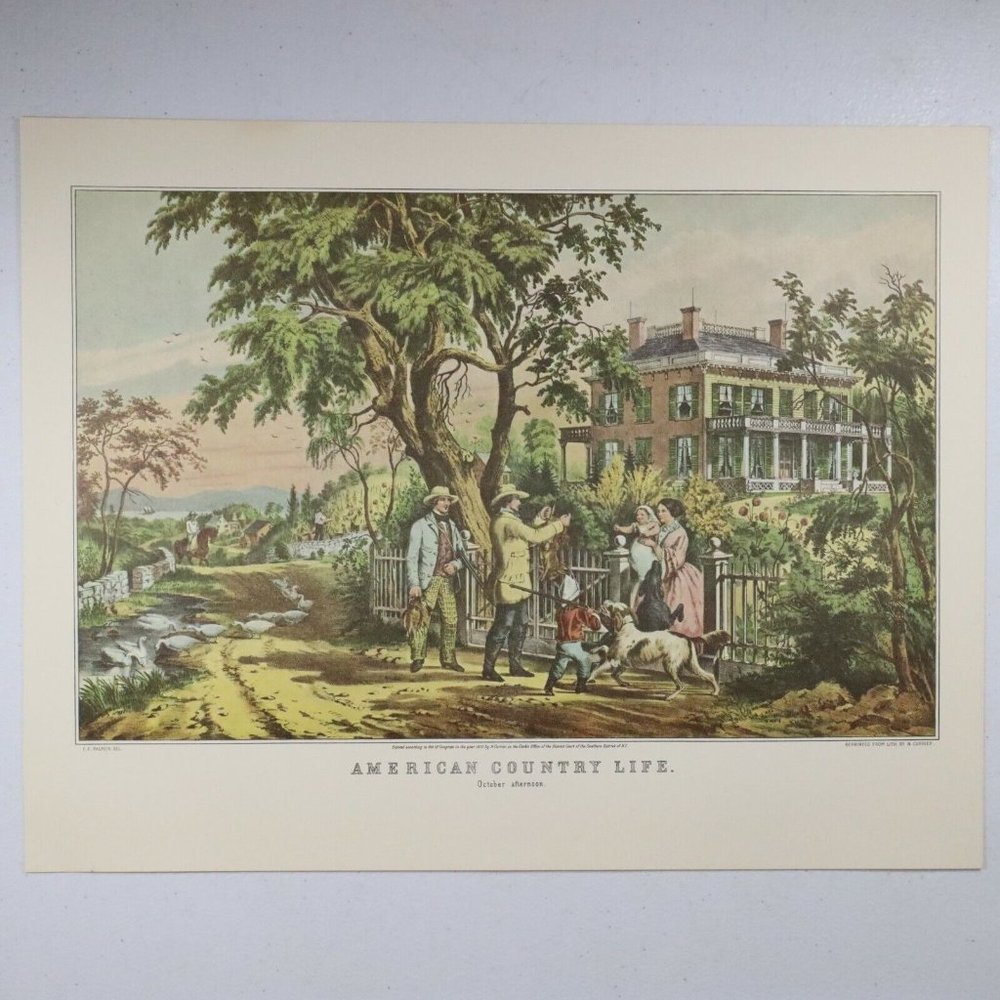 American Country Life October Afternoon Currier & Ives Lithograph 11 3/4" x 13"
